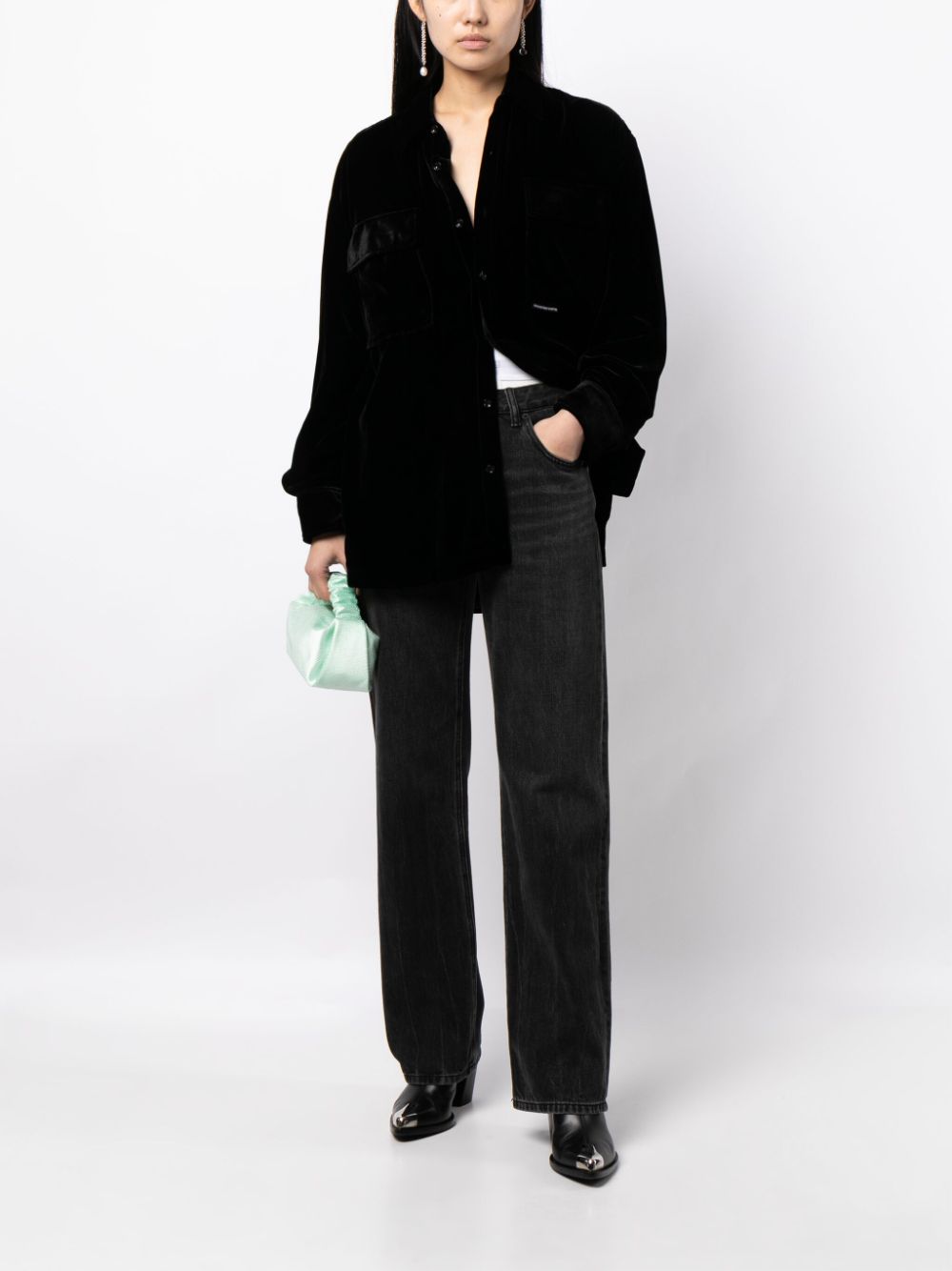 Black velvet shirt jacket - women